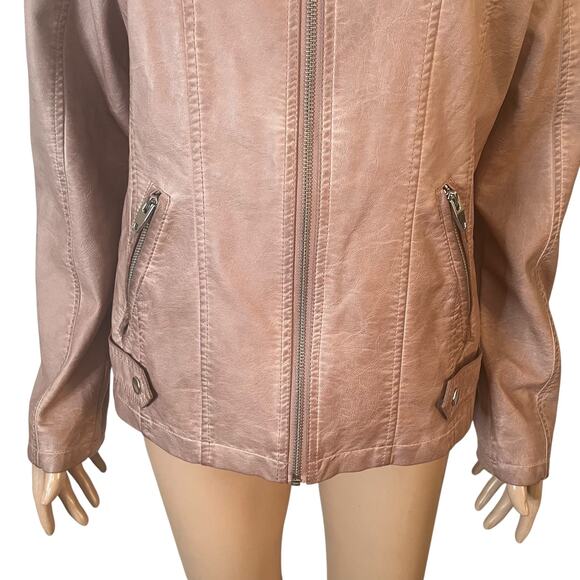 Sebby Collection Moto Jacket Womens Large Pink Mauve Faux Leather Zip Front - Picture 9 of 14